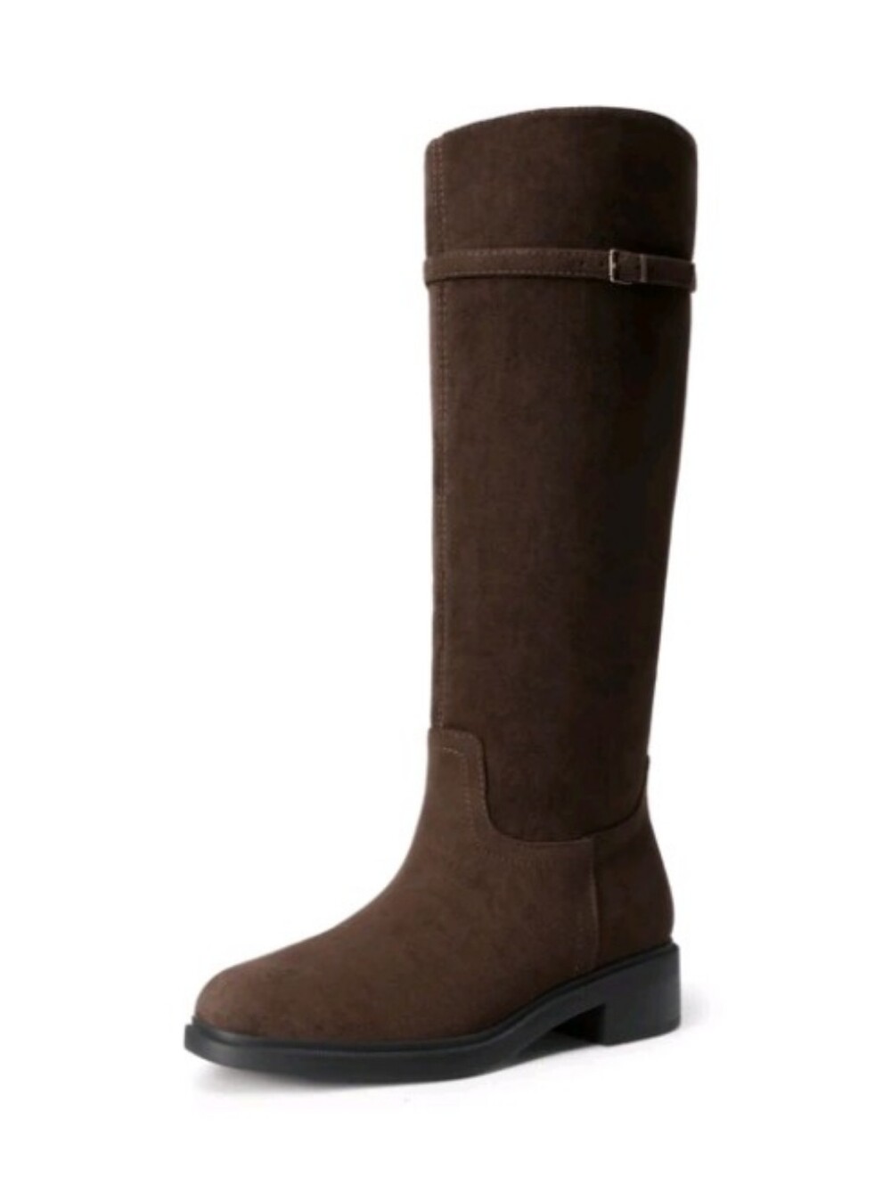 Knee-High Buckle Strap Riding Boots | Round Toe Straight Shaft Knee-High Easy - Picture 6 of 6